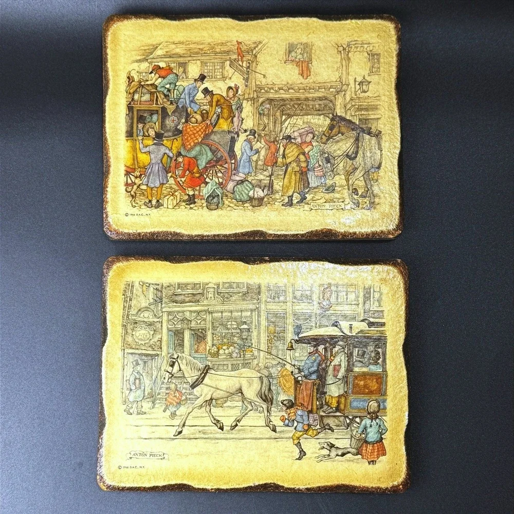 Vintage Anton Pieck Decoupage Wall Plaques Set of 2 Victorian Scenes 1966 D.A.C.